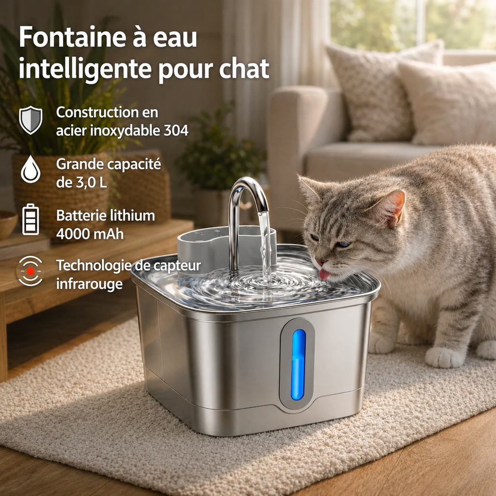 Fontaine à eau sans fil pour chat 3 L + 2 filtres