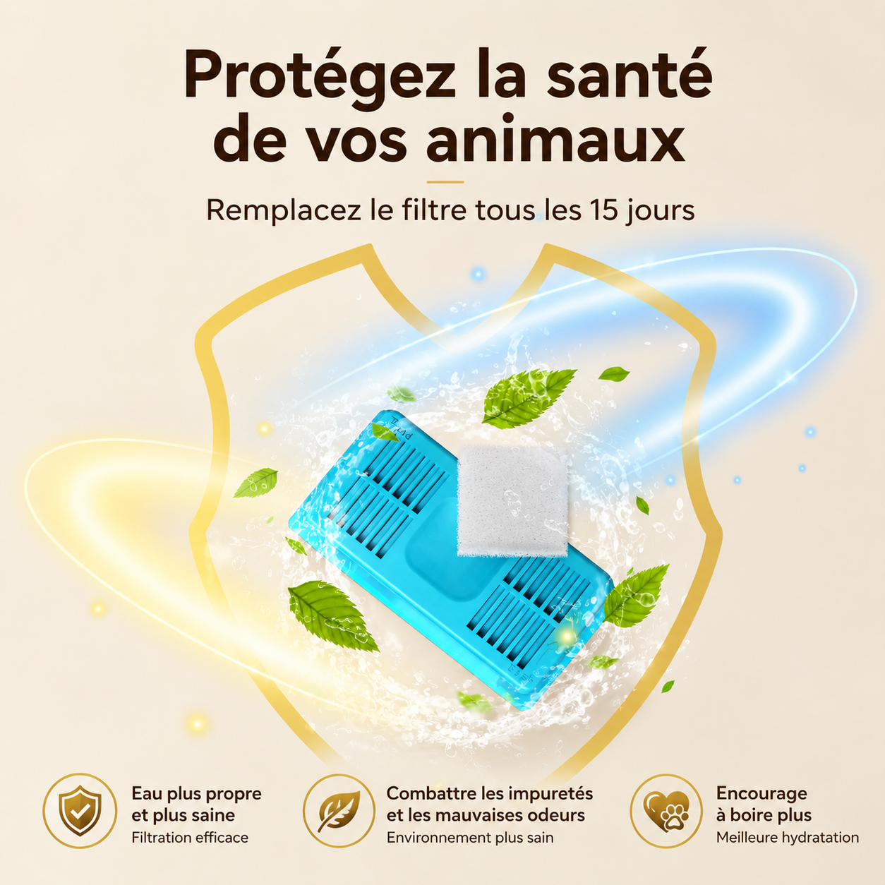 Filtres de rechange bleus pour fontaine à eau, blocs filtrants