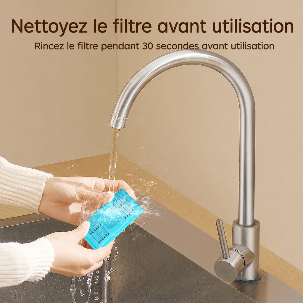 Filtre de rechange bleu rincé à l’eau, prêt à être installé