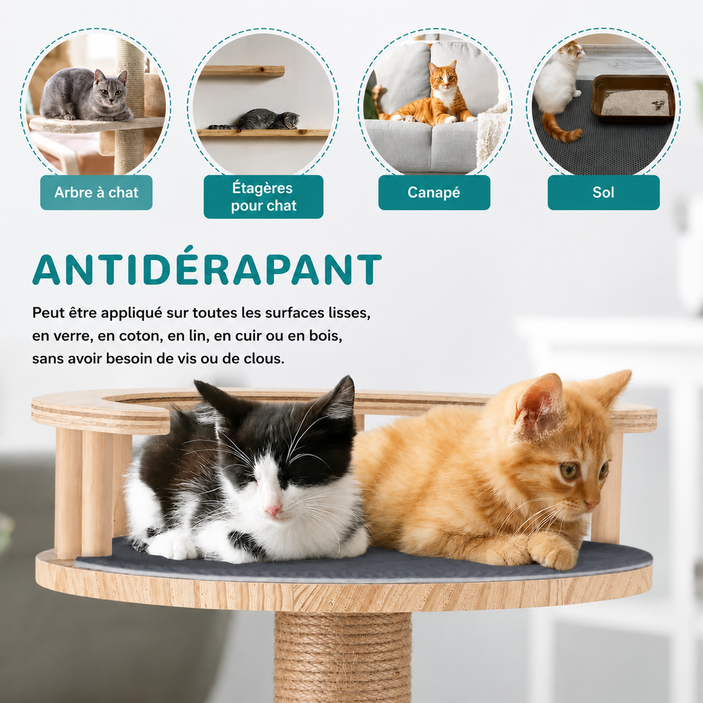 Tapis antidérapant autocollant pour chat, surface sombre, forme ronde