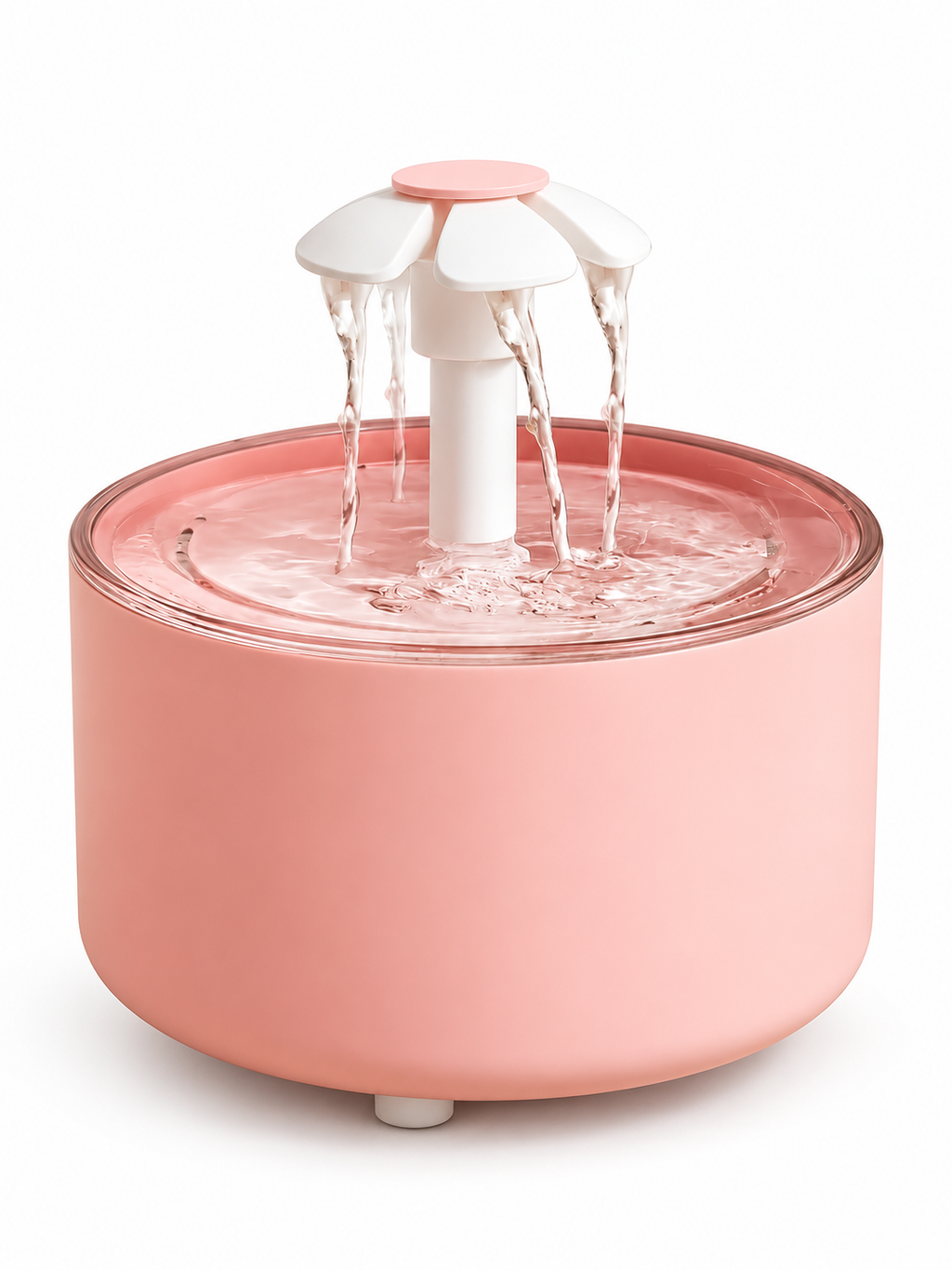 Fontaine à eau filtrante pour chat rose avec jet d’eau en cascade