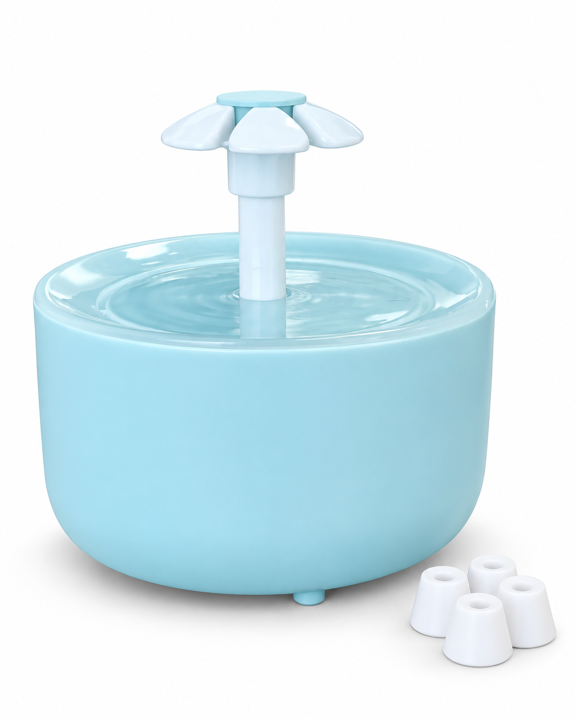 Fontaine à eau filtrante pour chat bleue avec jet central et réservoir