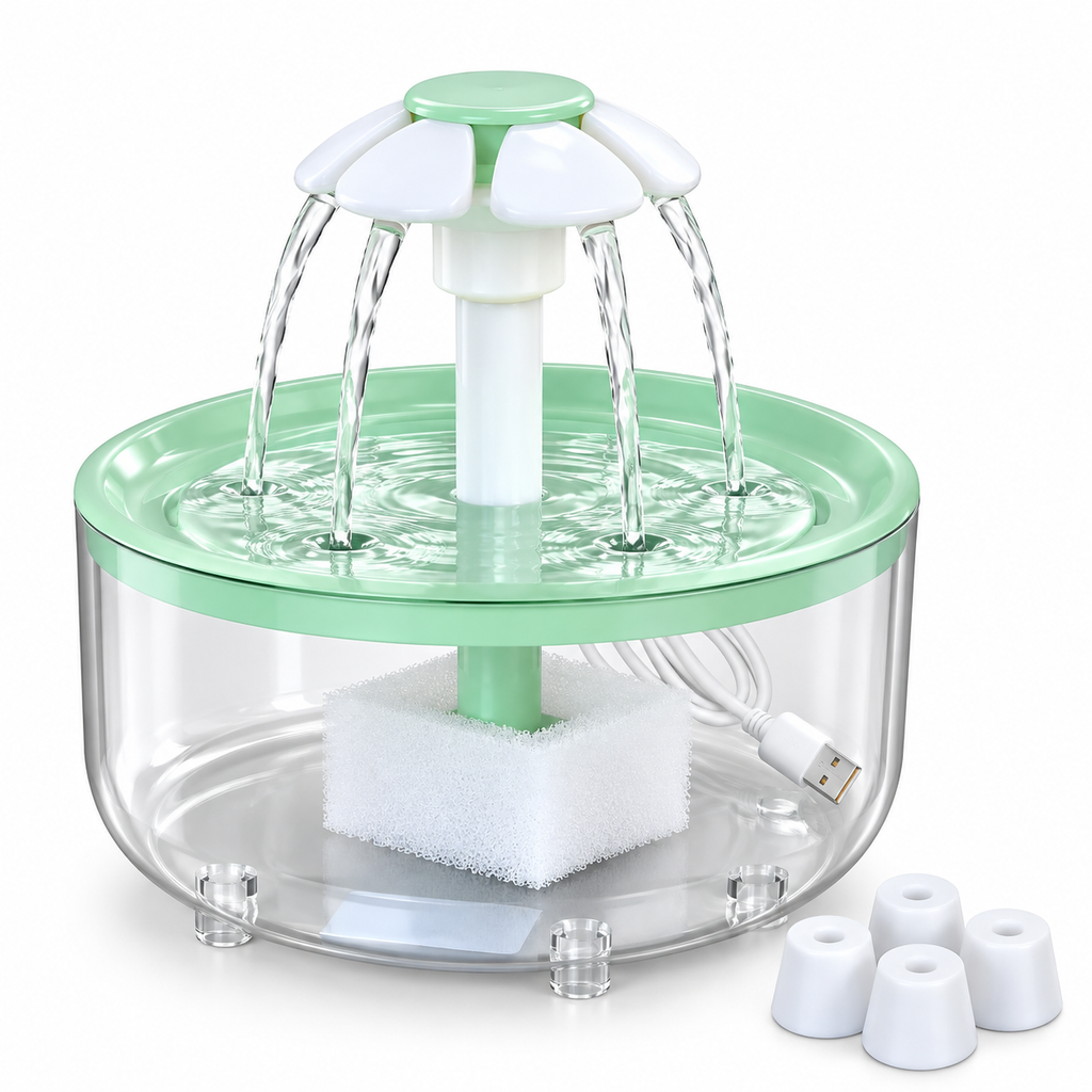 Fontaine à eau filtrante pour chat verte avec filtration et câblage