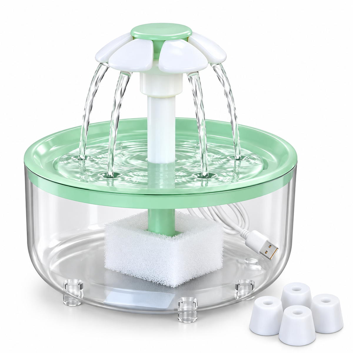 Fontaine à eau filtrante pour chat verte avec filtration et câblage