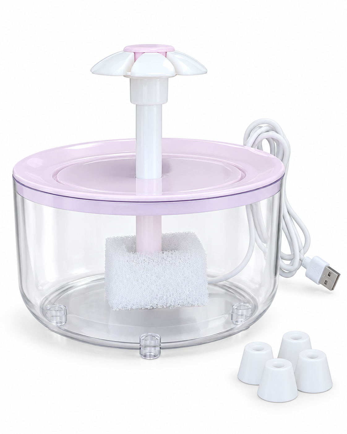Fontaine à eau filtrante pour chat violette transparente avec filtre et adaptateur