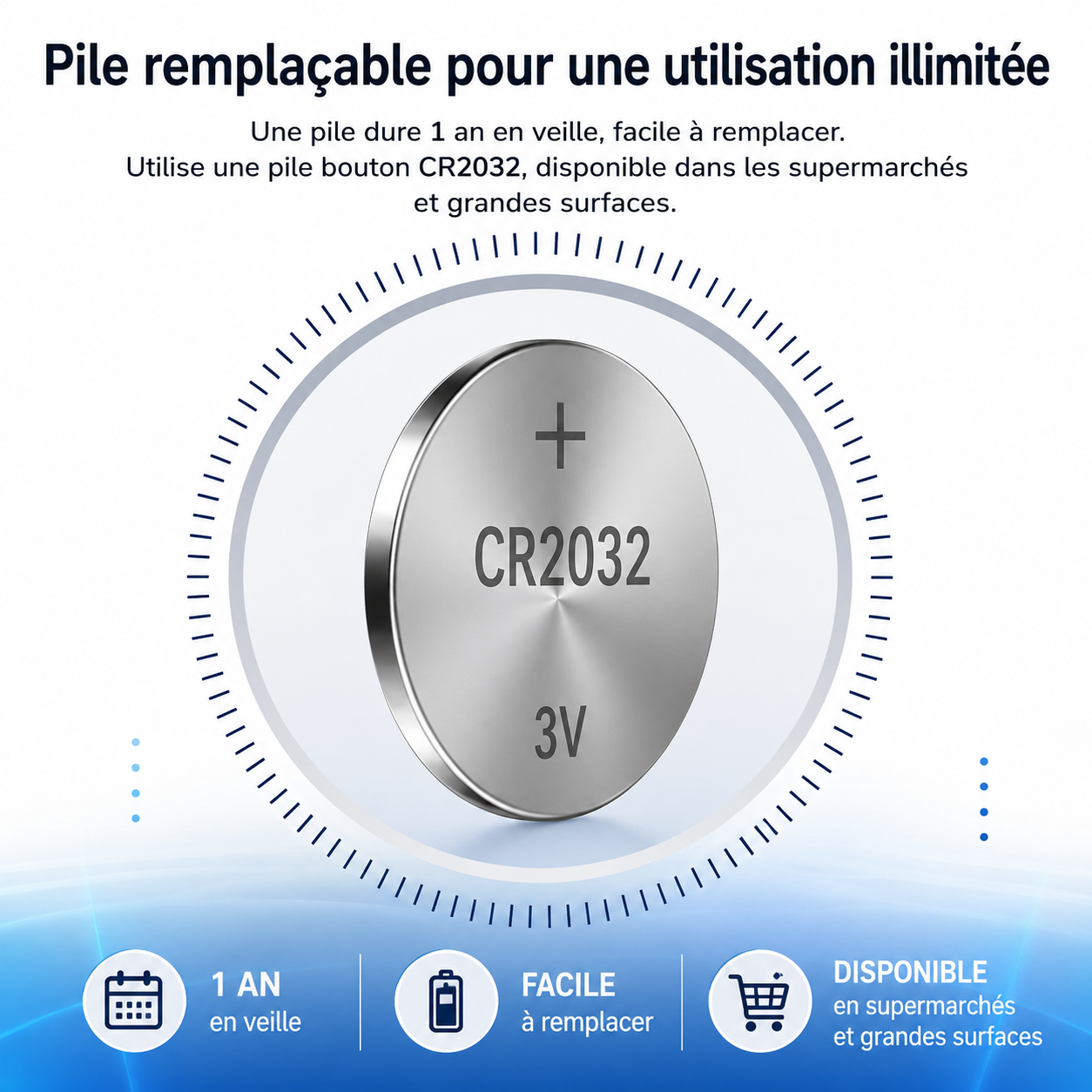 Pile CR2032 3V remplaçable pour tracker GPS