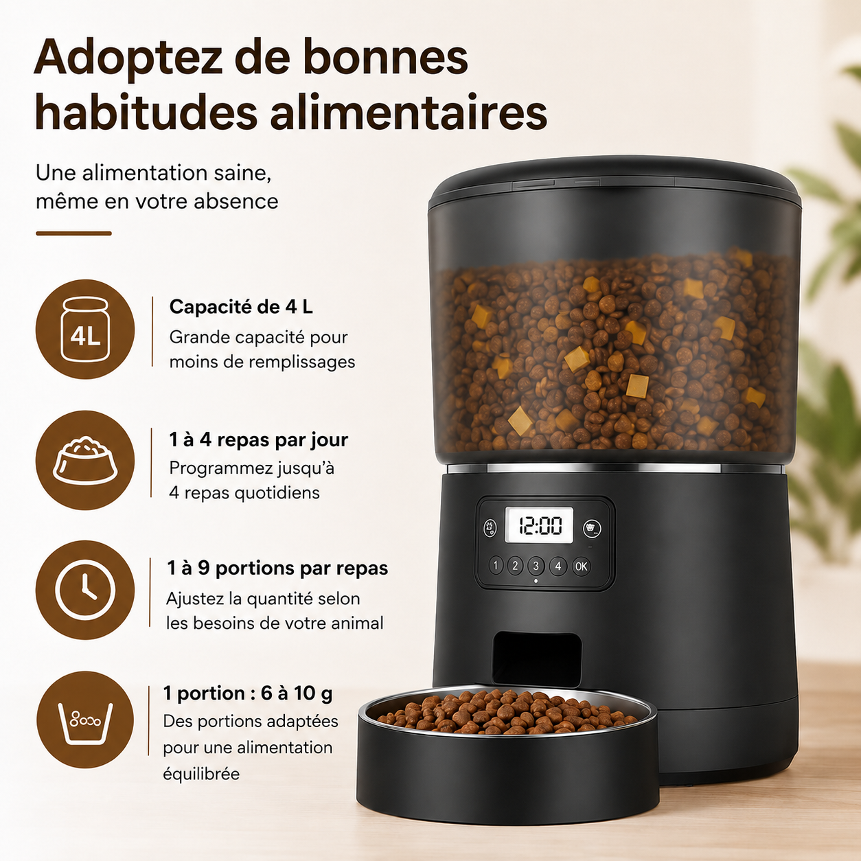 Distributeur automatique de croquettes 4L