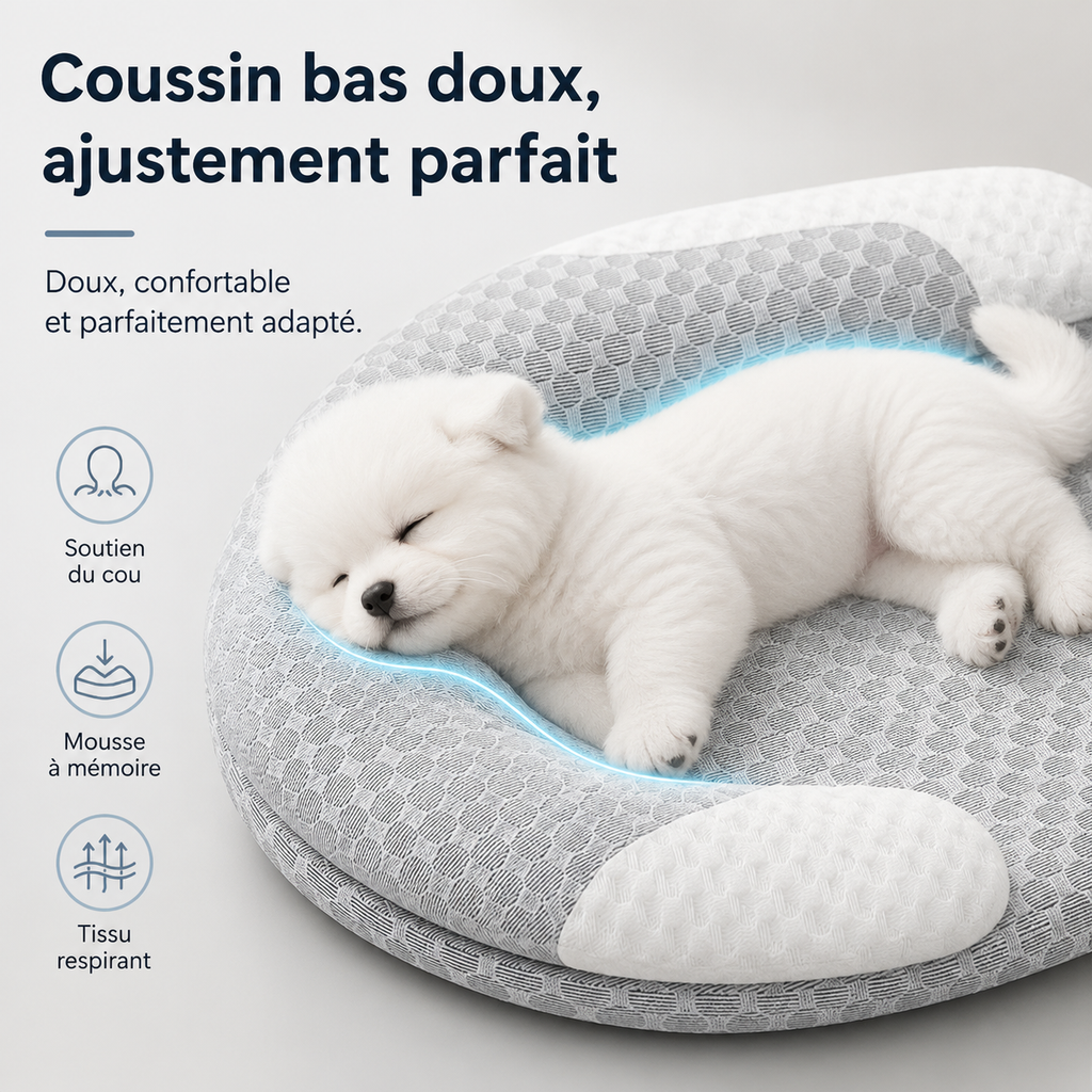 Coussin cervical rafraîchissant en forme de U gris, avec mousse à mémoire