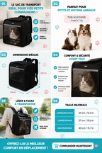 Sac à dos de transport pour animaux noir avec panneaux en maille et poignée latérale.