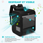 Sac à dos de transport noir avec fenêtre PVC et maille de ventilation sur les côtés.
