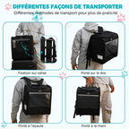 Sac à dos de transport noir avec options de port : sur le dos, à l’épaule et à la main.