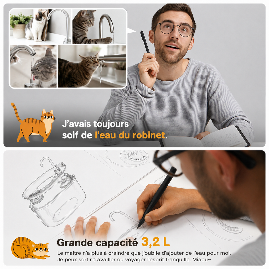 Fontaine à eau pour chat en acier inoxydable avec gros bol et robinet
