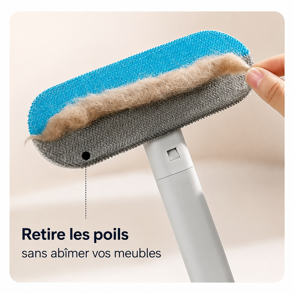 Brosse anti-poils à tête bleu ciel et manche blanc réglable
