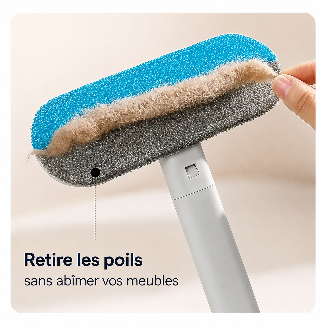 Brosse anti-poils à tête bleu ciel et manche blanc réglable