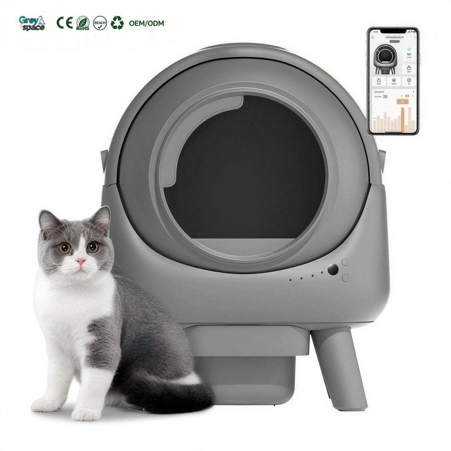 Litière Automatique Connectée – Roller Gris 65L | Contrôle via App