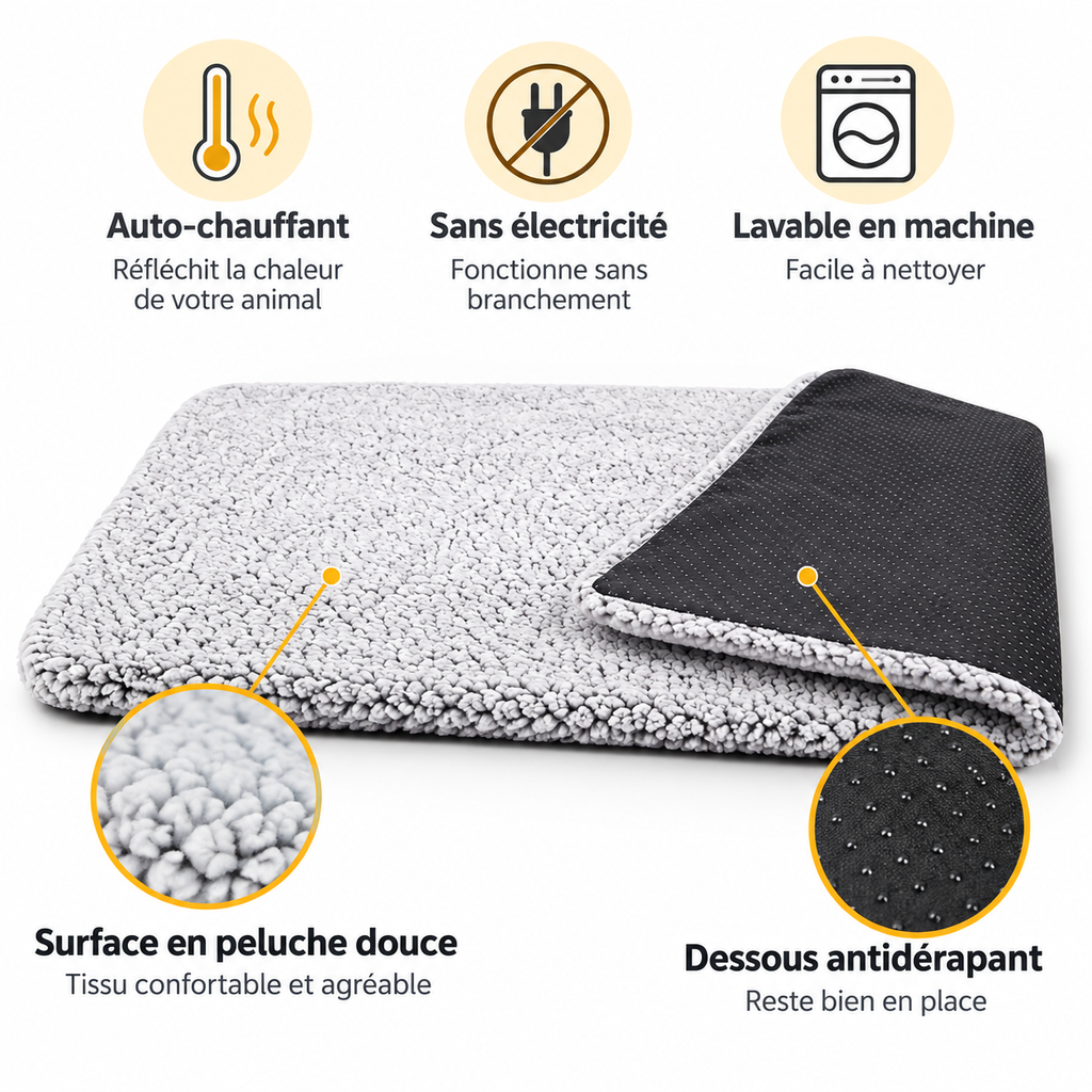 Tapis thermique lavable pour chat et chien