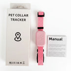 Collier GPS pour animal : sangle rose et boîtier suiveur rose avec motif patte
