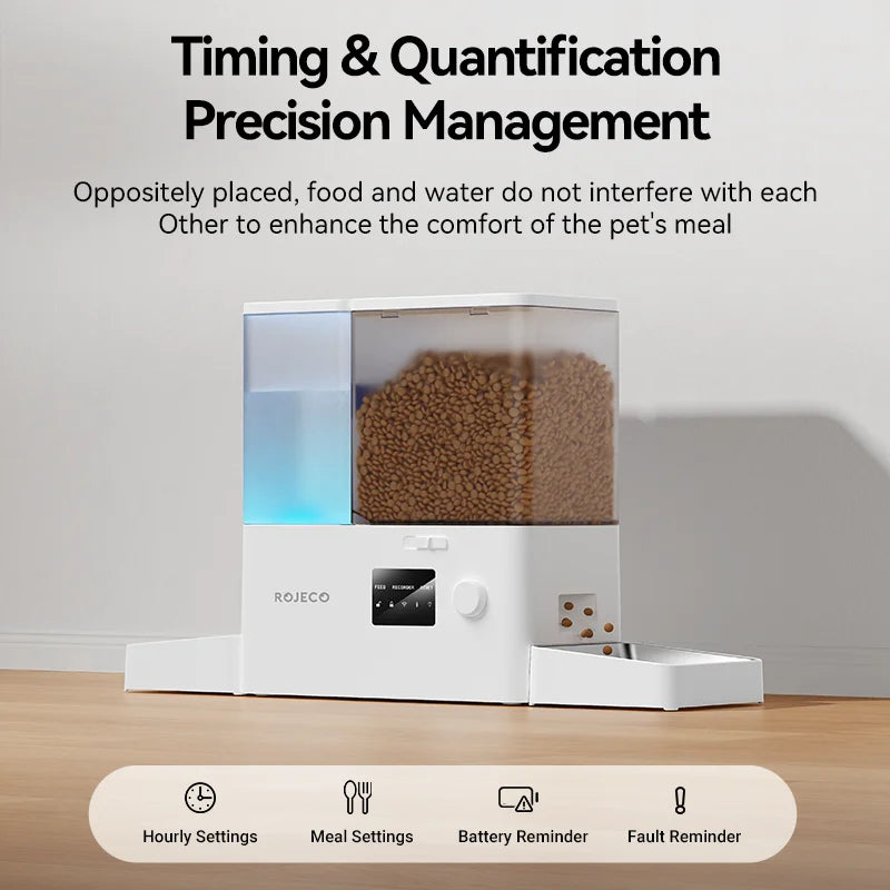 Distributeur automatique 2-en-1 blanc, réservoirs translucides pour croquettes et eau