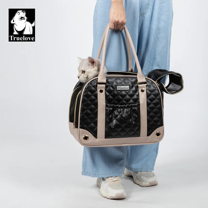 TRUELOVE TLX6971 Fashion Pet Carrier – Cat & Small Dog, Breathable Leather, Sizes M/L