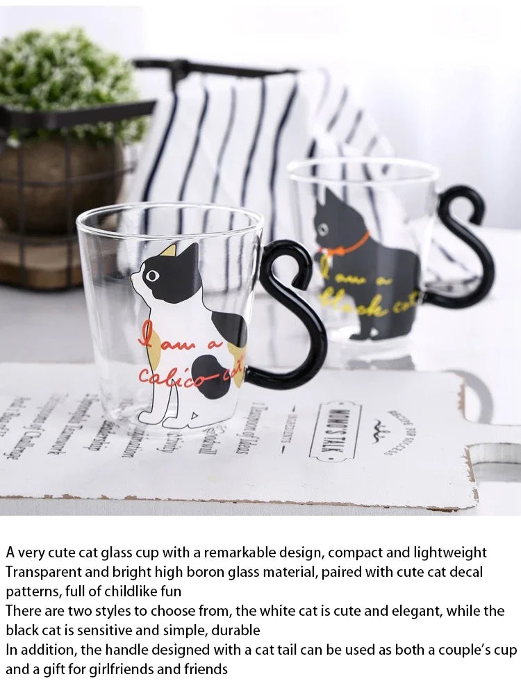Mug Chat en Verre avec Anse Queue 3D - Tasse Borosilicate 250ml pour Amoureux des Chats