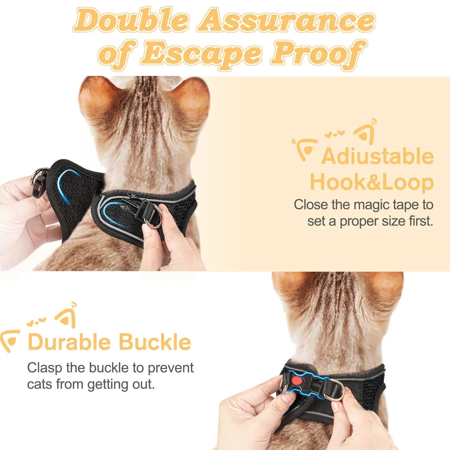 Cat & Small Dog Harness + Leash – Breathable Reflective Mesh XS/S/M