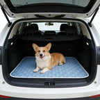 Tapis rafraîchissant bleu pour chien et chat, motif losanges, dans le coffre