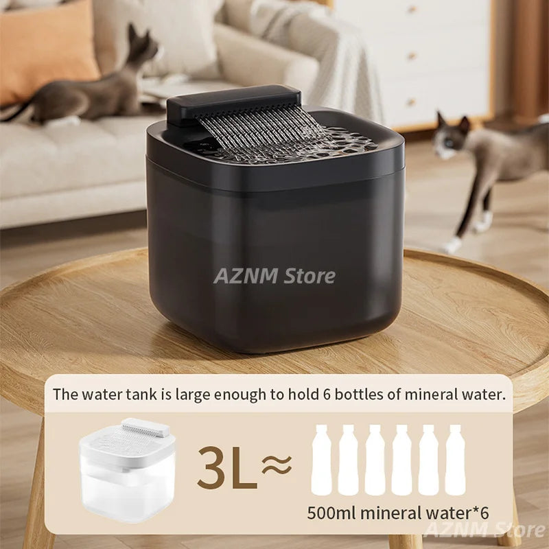 Fontaine à eau pour chat noire 3 L, réservoir translucide et grille amovible