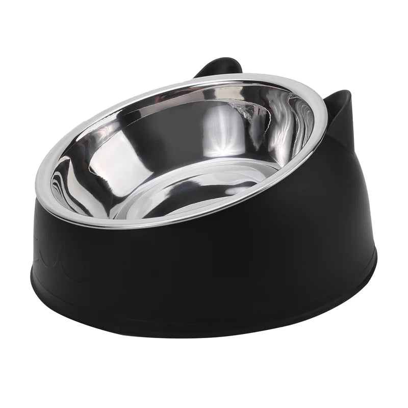 15° Tilted Cat Bowl – Non-Slip Base, PP and Stainless Steel