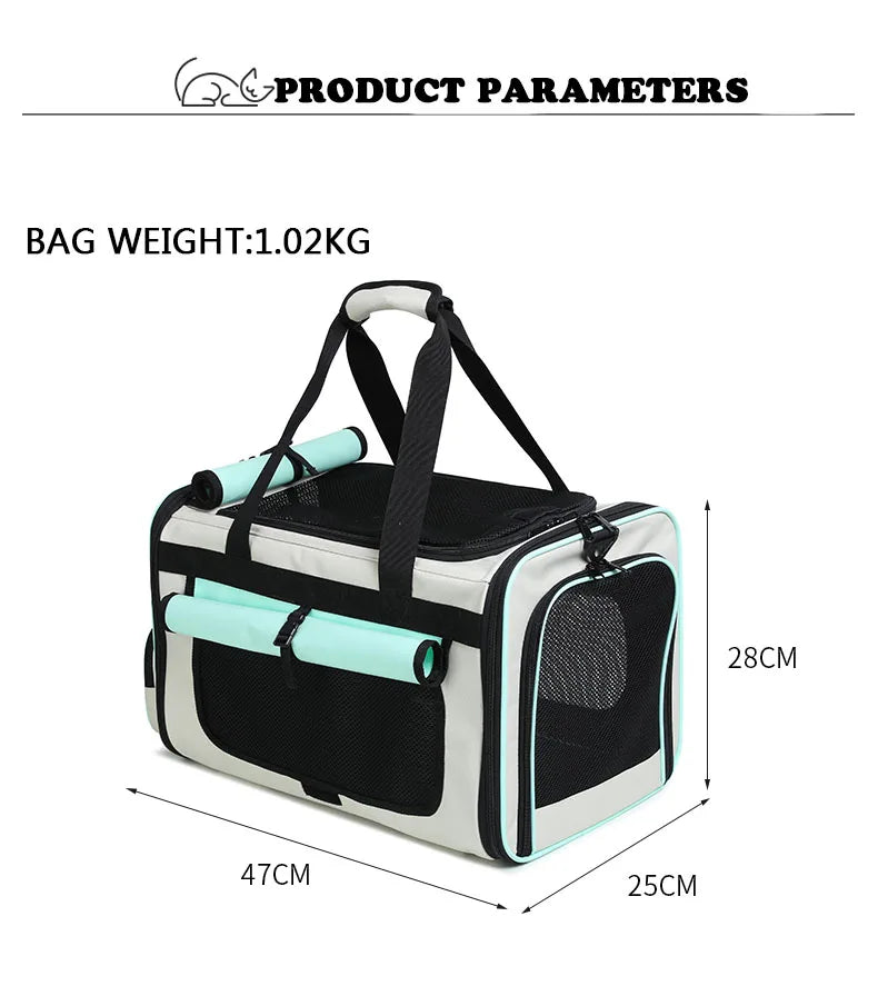 Sac de Transport à Roulettes pour Chat et Chien — Grande Capacité, Pliable, Cabine de Voyage