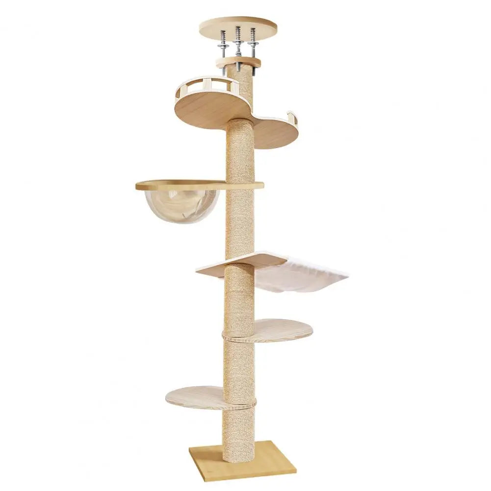 Arbre à Chat Sol Plafond Réglable 6 Niveaux – Griffoir Corde de Chanvre jusqu'à 3m