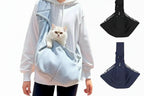 Sac bandoulière bleu clair avec bandoulière et poche avant, avec chat à l’intérieur