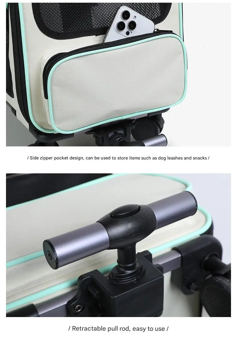 Sac de Transport à Roulettes pour Chat et Chien — Grande Capacité, Pliable, Cabine de Voyage