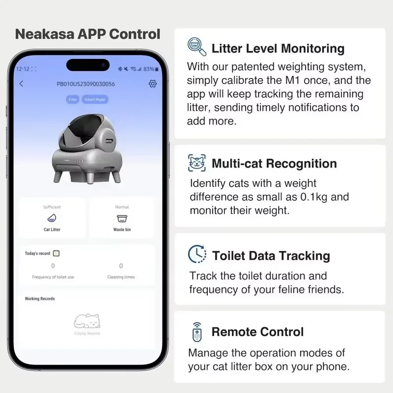Litière Automatique Autonettoyante Neakasa M1 — Open-Top, Contrôle App, Ultra-Silencieuse