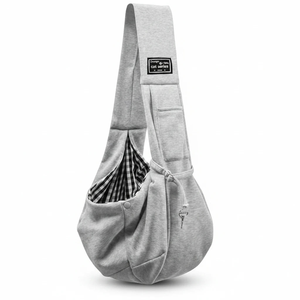 Écharpe de portage mains libres grise, sac sling pour transporter un animal