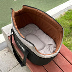 Sac de transport souple pour animaux, intérieur gris clair, parois café et ouverture zippée
