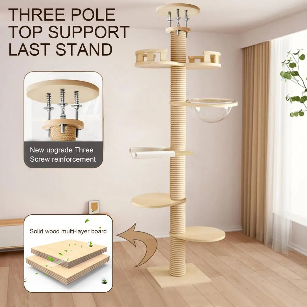 Arbre à Chat Sol Plafond Réglable 6 Niveaux – Griffoir Corde de Chanvre jusqu'à 3m