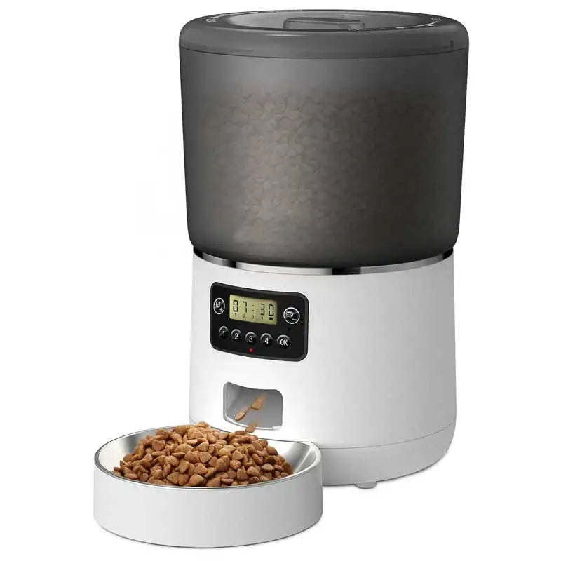 Distributeur automatique de croquettes 4L Cat Luna blanc, écran de réglage et bol intérieur
