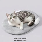 Coussin ovale gris pour chat, housse en tissu à relief nid d’abeille
