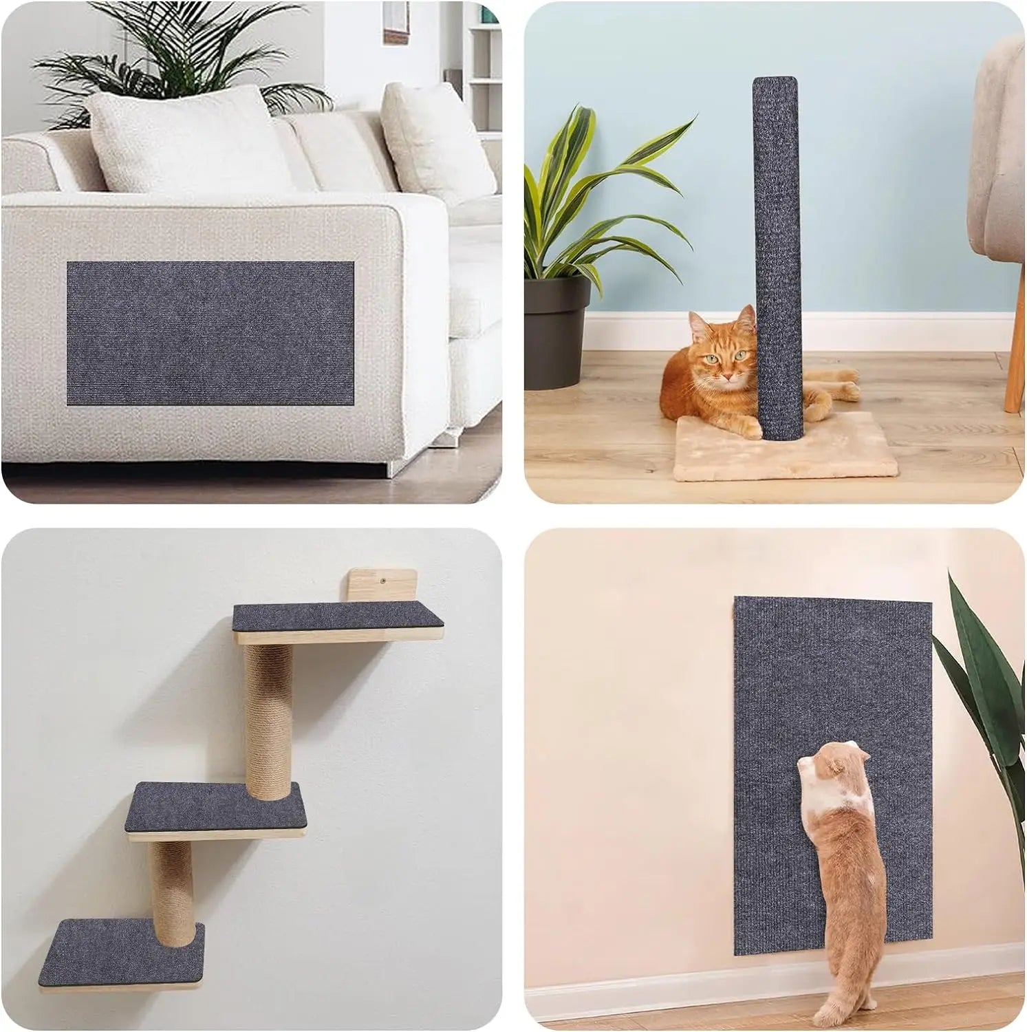 Tapis griffoir adhésif en sisal gris foncé, appliqué sur canapé et meuble