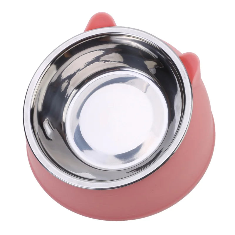 15° Tilted Cat Bowl – Non-Slip Base, PP and Stainless Steel