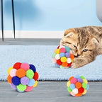 Balle en peluche à pompons multicolores pour chat, jouet interactif