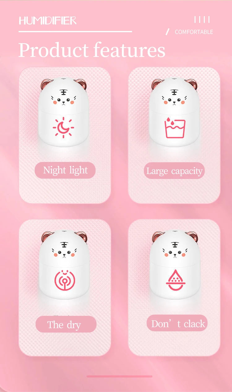 Humidificateur chat kawaii posé sur un bureau – ambiance cosy et humidité optimale