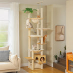 Arbre à chat avec poteaux crème en sisal, plateformes superposées et hamac beige