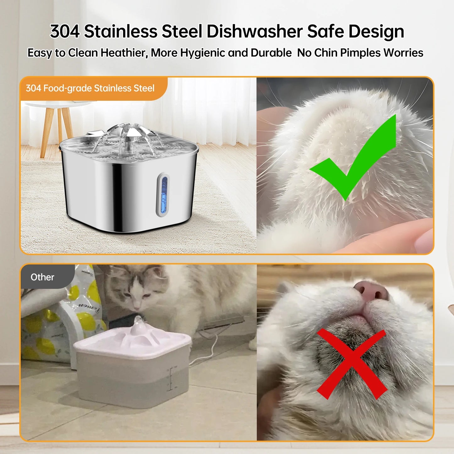 Fontaine à Eau pour Chat 2,2L — Inox, Silencieuse & Filtrante