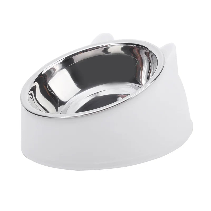 15° Tilted Cat Bowl – Non-Slip Base, PP and Stainless Steel
