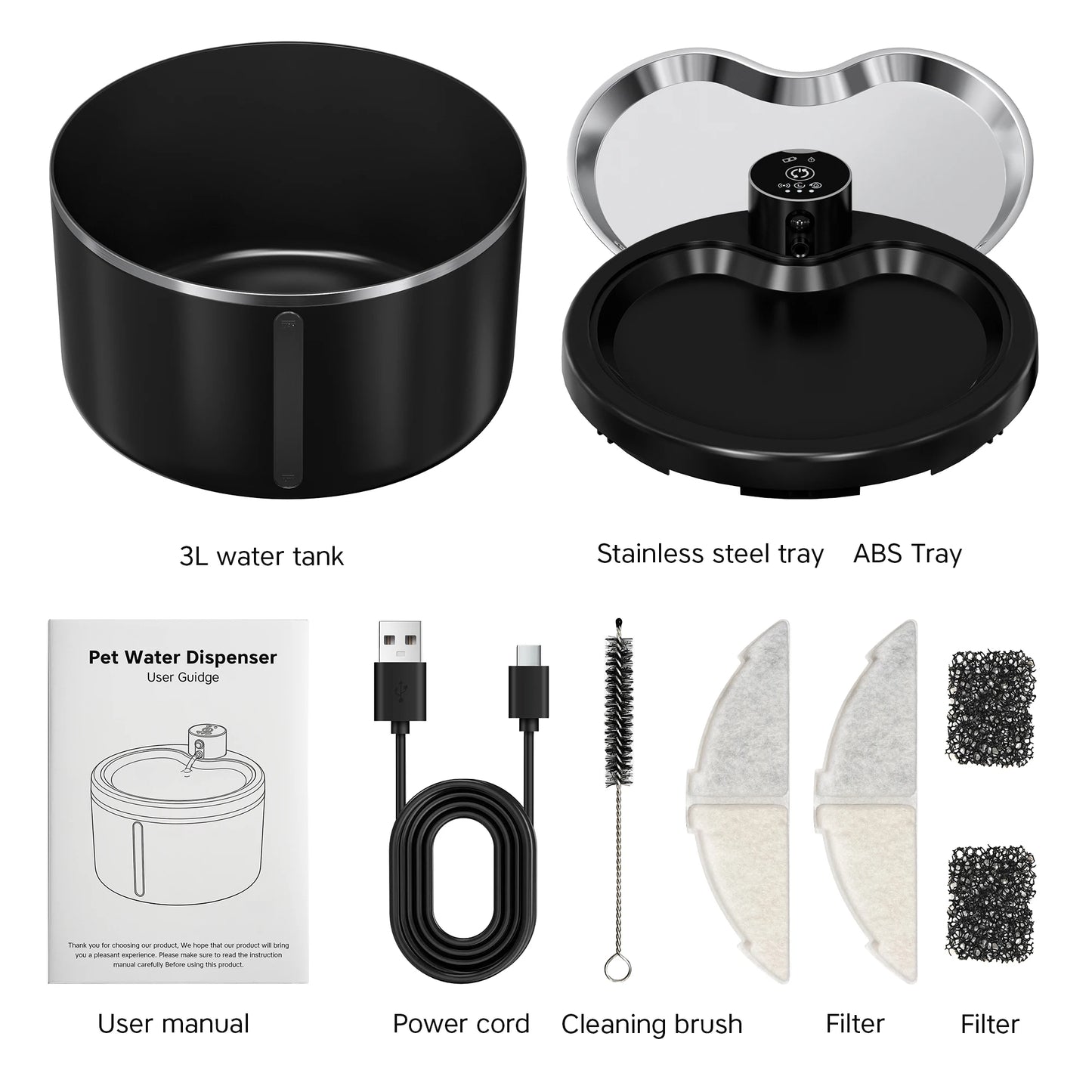 Fontaine à eau pour chat Labeka 3L - Batterie 4000mAh, pompe silencieuse, filtre multi-couches