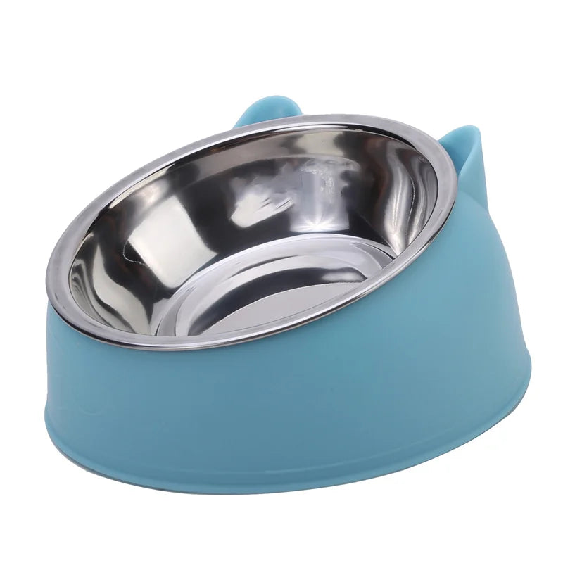 15° Tilted Cat Bowl – Non-Slip Base, PP and Stainless Steel