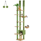 Arbre à chat vert avec poteaux à griffer en sisal, plateformes et hamac pour chats