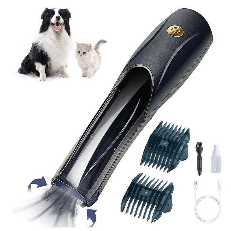 Tondeuse Aspirante pour Chien et Chat – 3 Vitesses, Rechargeable, Silencieuse