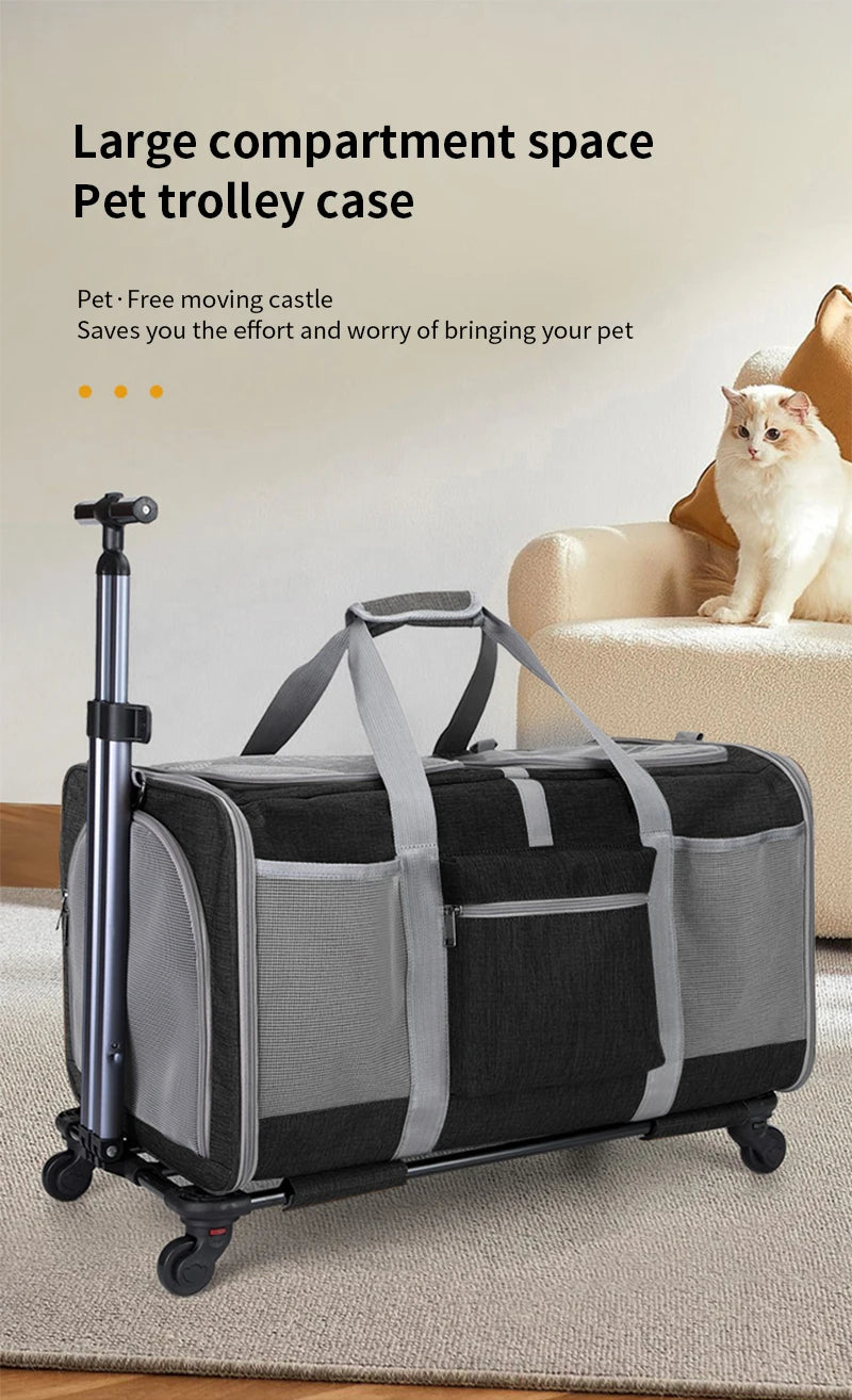 Sac de Transport Chariot XL pour Chat et Chien – Pliable, Roulettes Amovibles